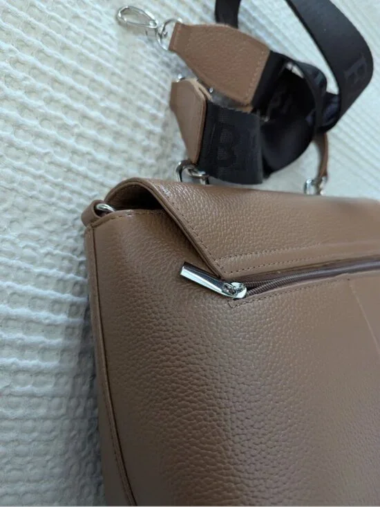 Genuine Leather Sand Structured Satchel Bag Top Handle Crossbody - Picture 10 of 13